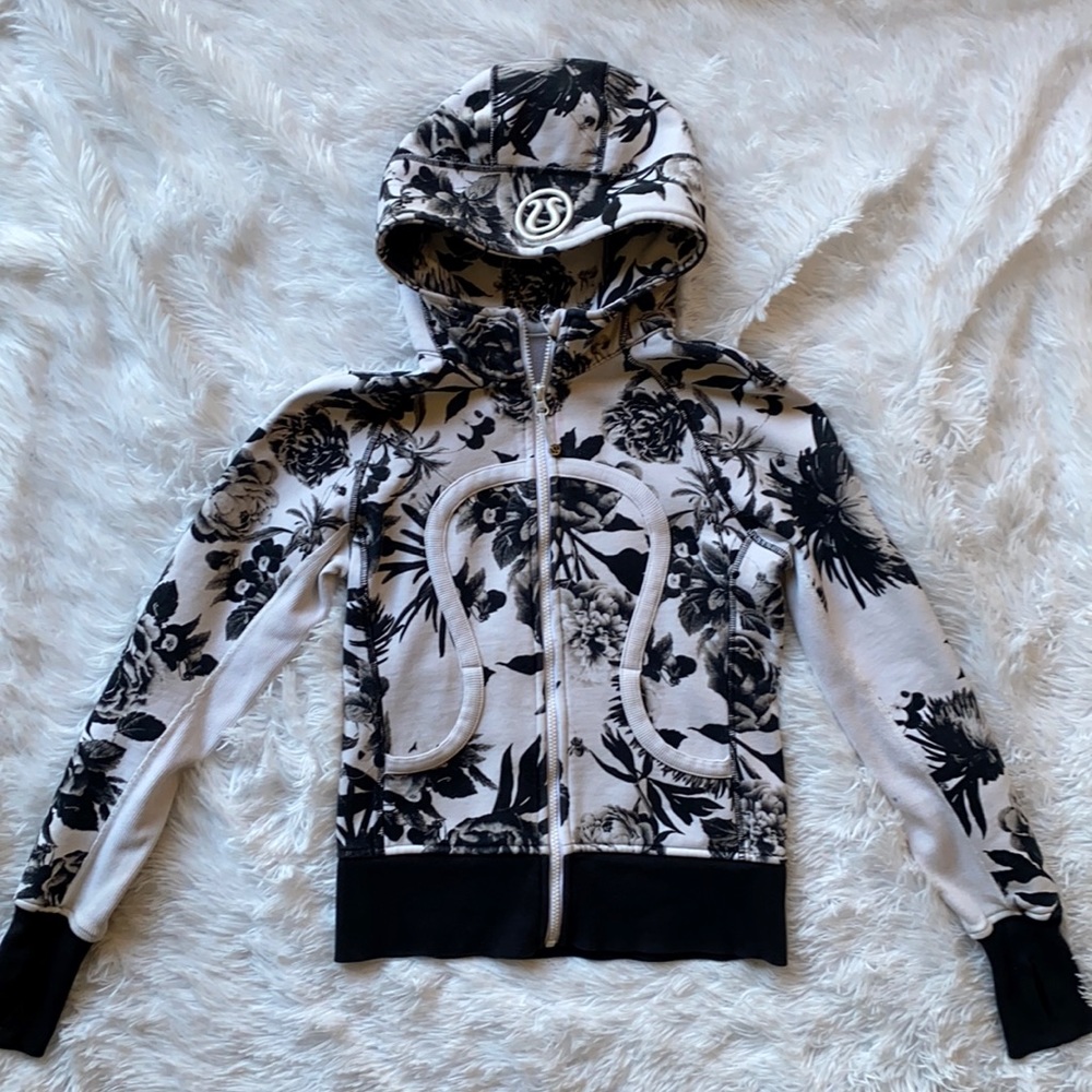 Black and White Floral Lululemon Scuba Jacket